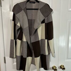Merokeety size XL brown and cream plaid cardigan